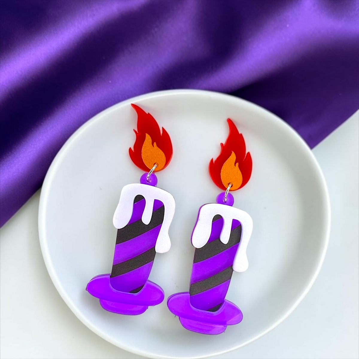 Halloween Candle Earrings - Handmade Acrylic Earrings with Stainless Steel Posts