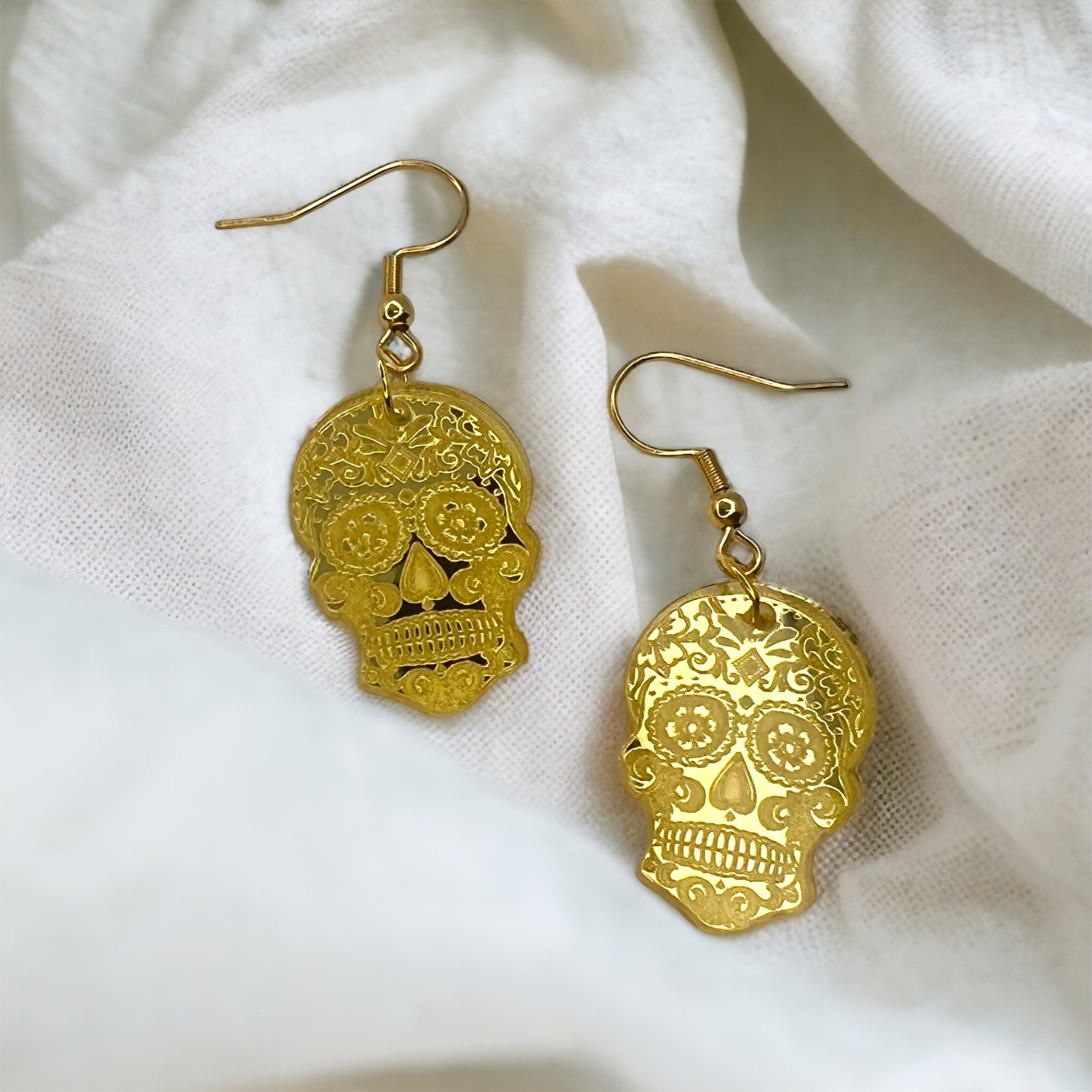 Metallic Skull Earrings - Halloween Earrings, Skeleton Earrings, Halloween Skull, Halloween Earrings, Sugar Skull, Trick or Treat - Rhythms of Grace Creative