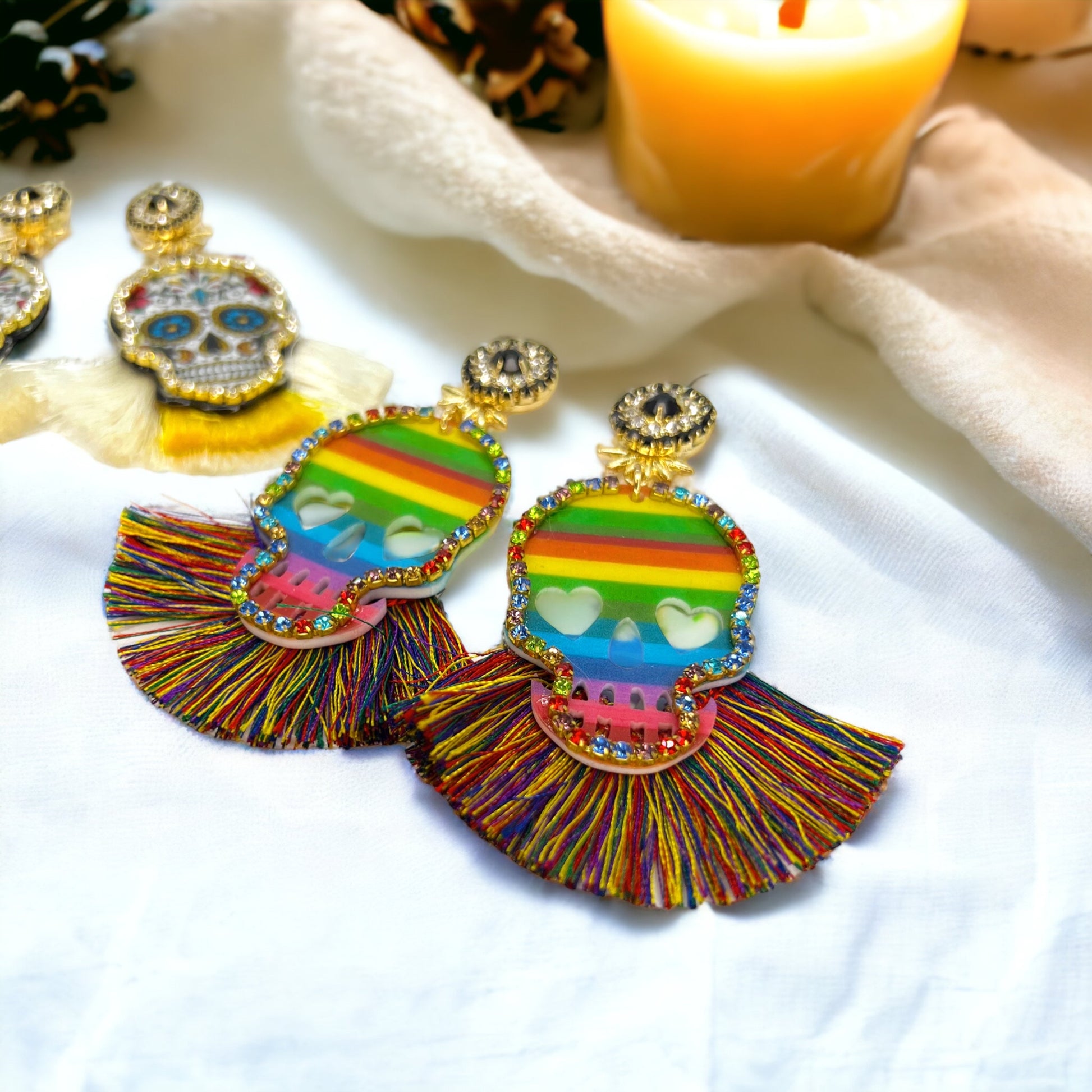 Skull Earrings - Halloween Earrings, Sugar Skull Earrings, Halloween Accessories, Halloween Earrings, Undertaker Earrings, Halloween Accessories - Rhythms of Grace Creative