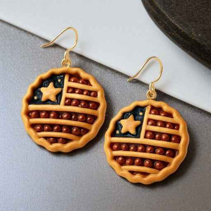 Patriotic American Pie Dangle Earrings - Festive Jewelry for a Bold Statement