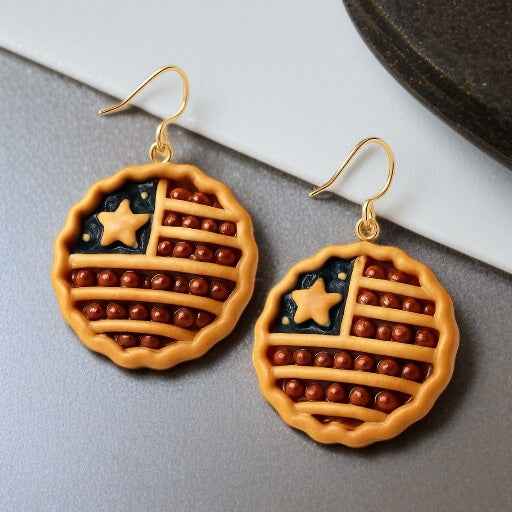 Patriotic American Pie Dangle Earrings - Festive Jewelry for a Bold Statement