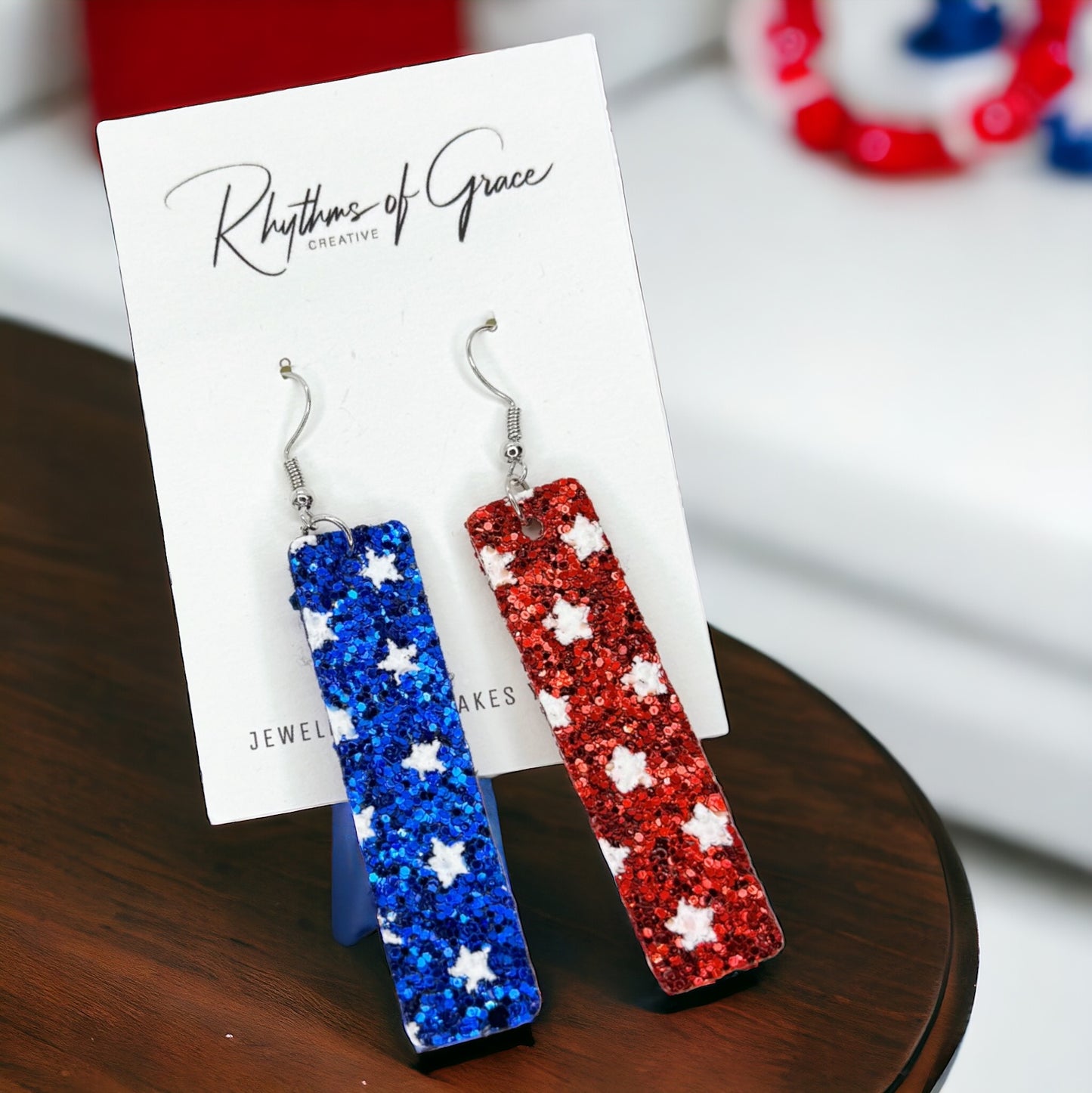 Patriotic Glitter Dangle Earrings - Sparkly and Simple