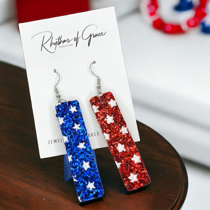 Patriotic Glitter Dangle Earrings - Sparkly and Simple
