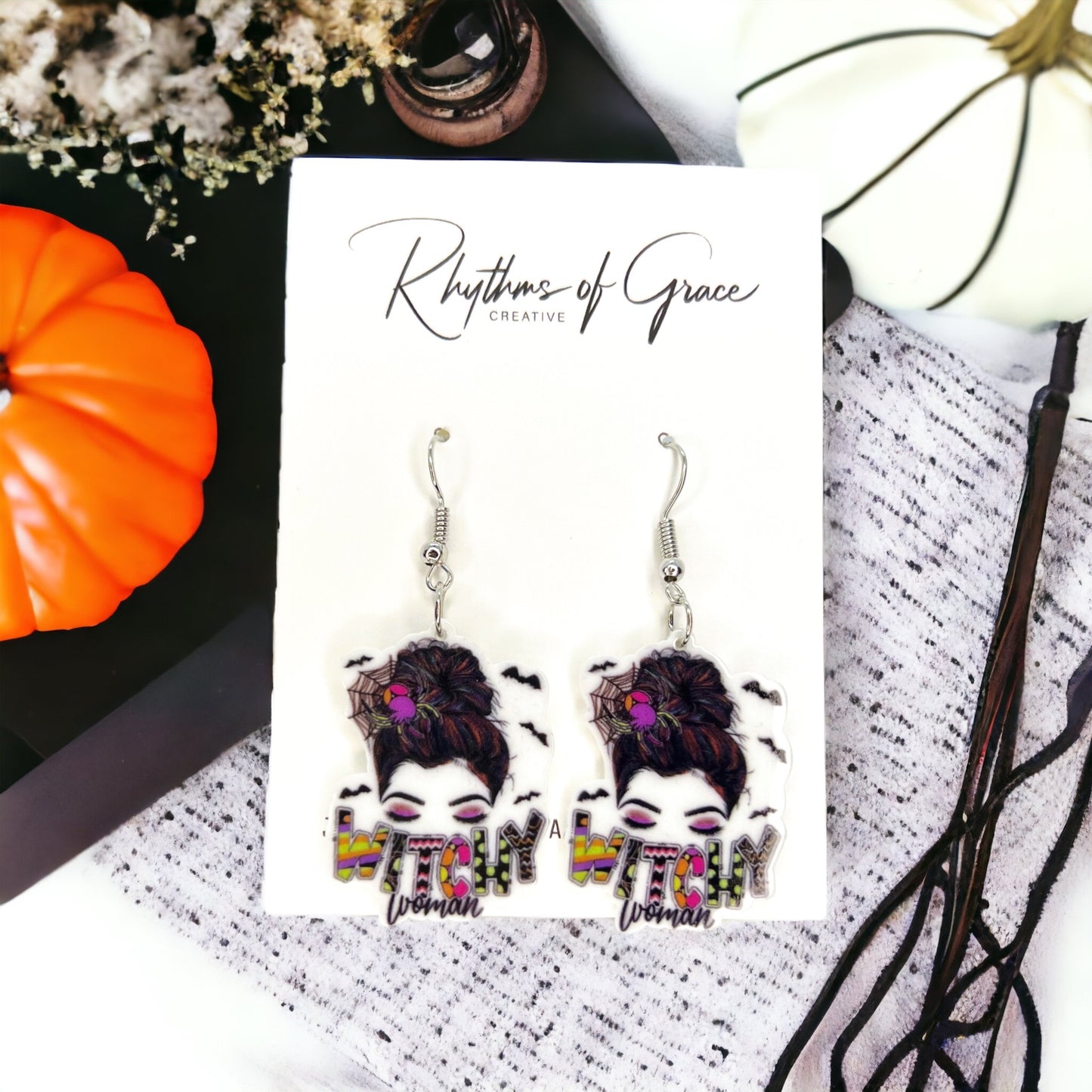 Witchy Woman Dangle Earrings – Acrylic & Stainless Steel Hooks - Rhythms of Grace Creative