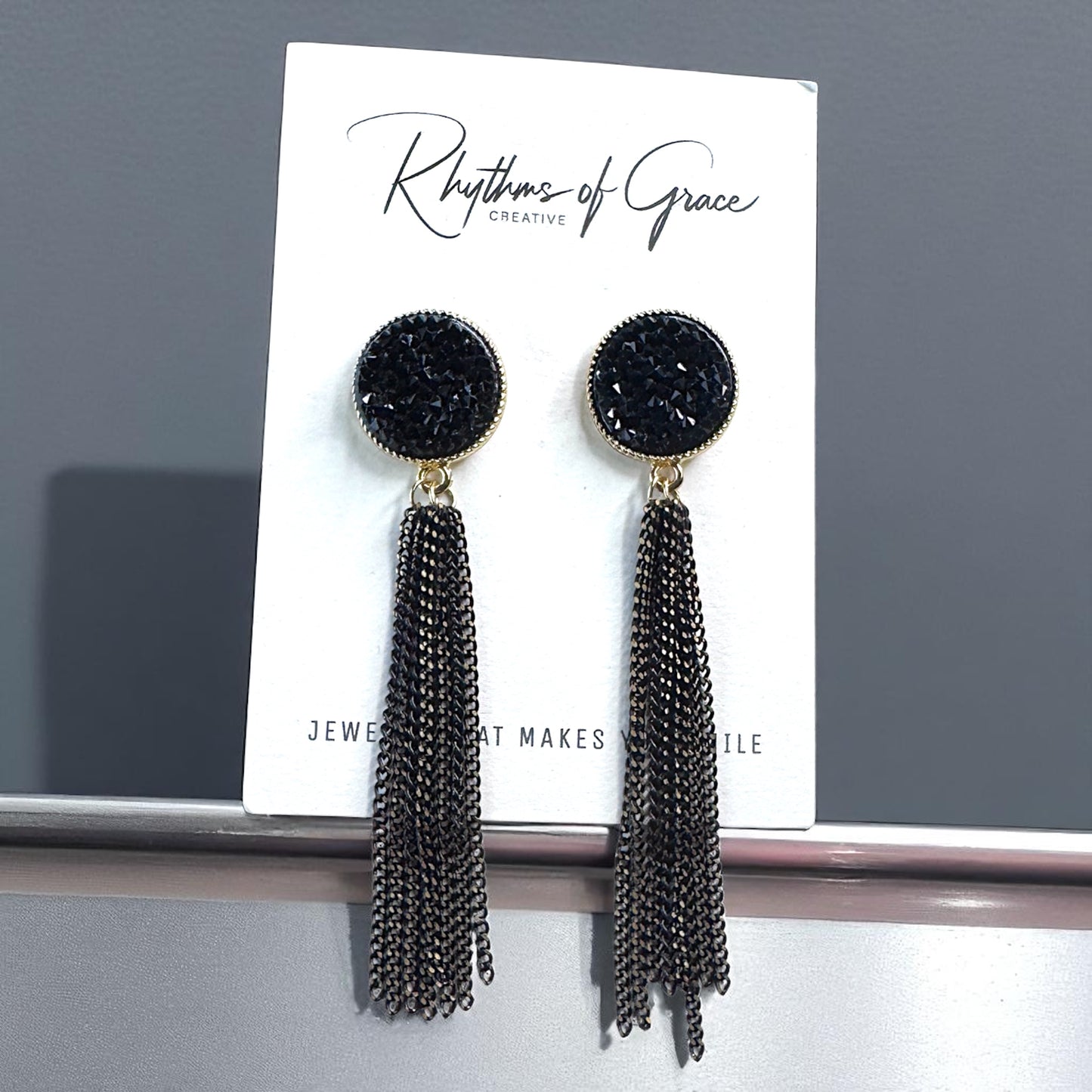 Glamorous Black & Gold Druzy Dangle Earrings - Sparkle & Shine! 🌟