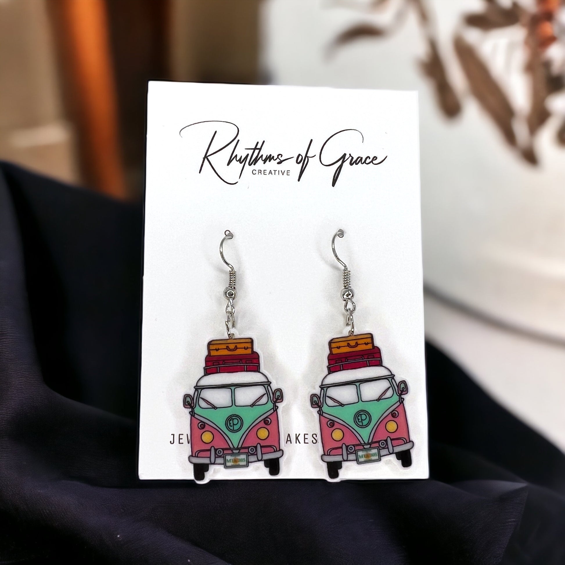 Hippie Van Earrings - Van Accessories, Roadtrip Earrings, Travel Accessories, Flower Power - Rhythms of Grace Creative