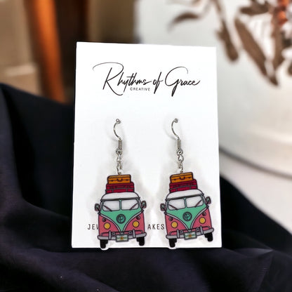 Hippie Van Earrings - Van Accessories, Roadtrip Earrings, Travel Accessories, Flower Power - Rhythms of Grace Creative