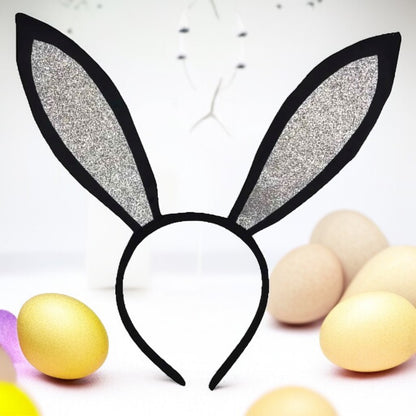 Bunny Bliss: Black and Silver Bunny Ears Headband for Playful Adventures! - Rhythms of Grace Creative