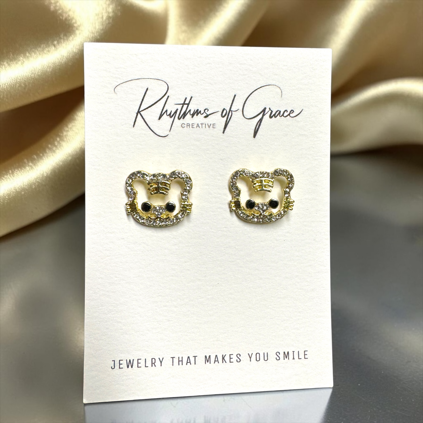 Roar in Style: Rhinestone Tiger Stud Earrings
