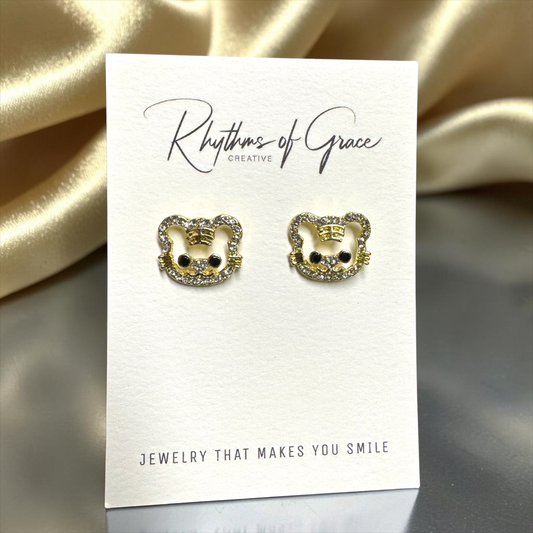 Roar in Style: Rhinestone Tiger Stud Earrings