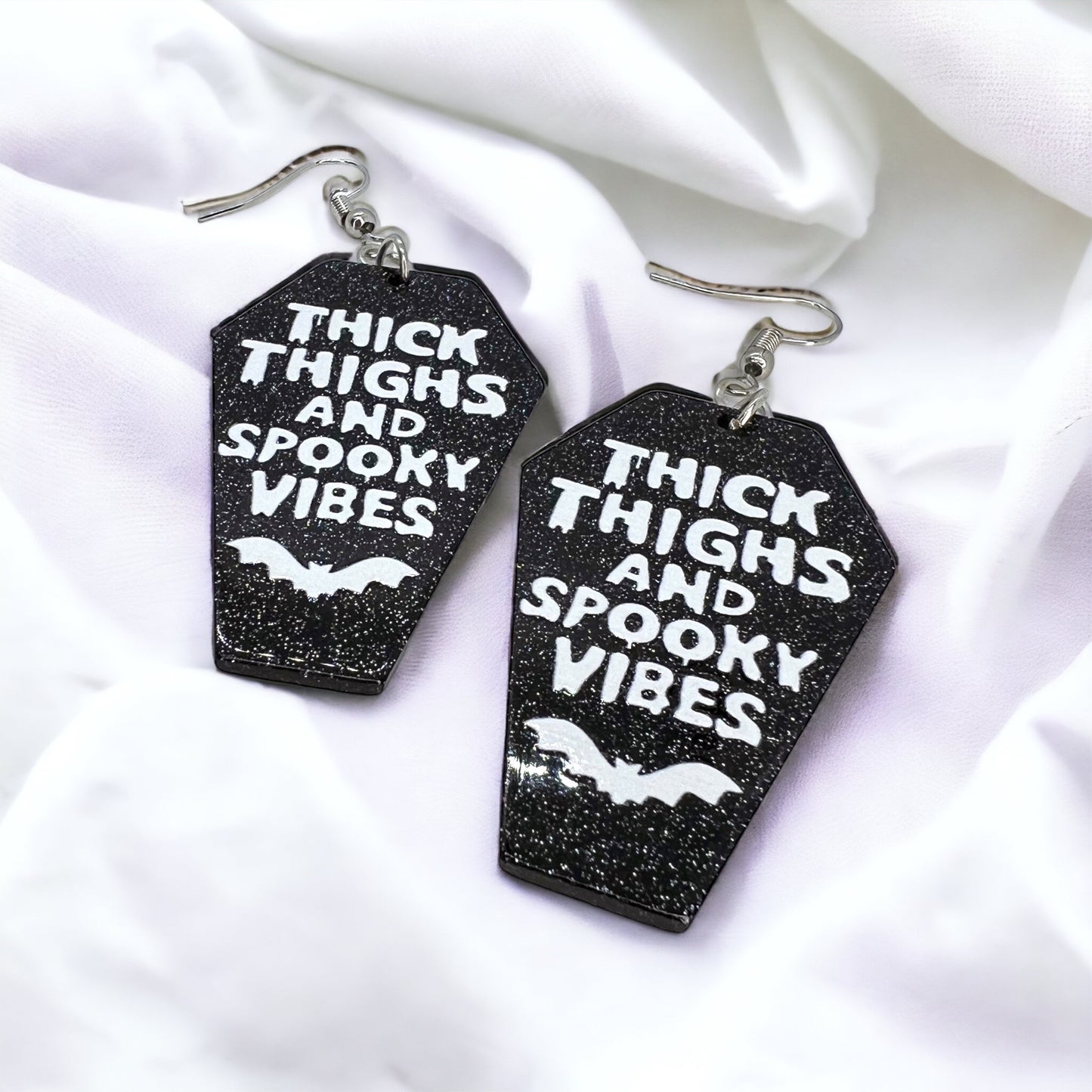 Coffin Earrings - Halloween Earrings, Thick Thighs, Spooky Vibes, Halloween Earrings, Halloween Costume, Trick or Treat - Rhythms of Grace Creative