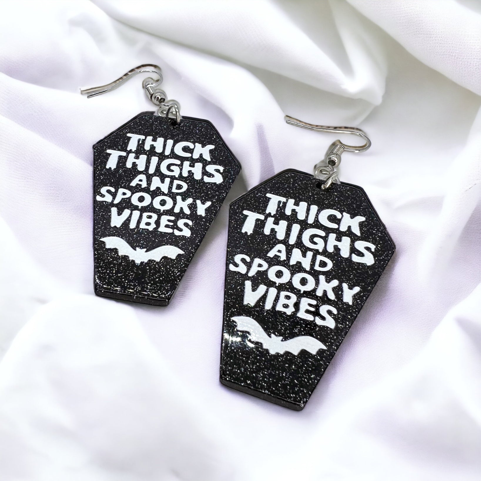 Coffin Earrings - Halloween Earrings, Thick Thighs, Spooky Vibes, Halloween Earrings, Halloween Costume, Trick or Treat - Rhythms of Grace Creative