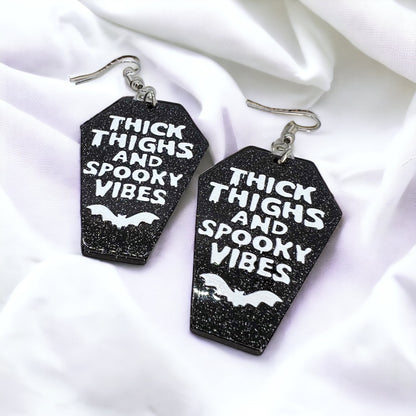 Coffin Earrings - Halloween Earrings, Thick Thighs, Spooky Vibes, Halloween Earrings, Halloween Costume, Trick or Treat - Rhythms of Grace Creative