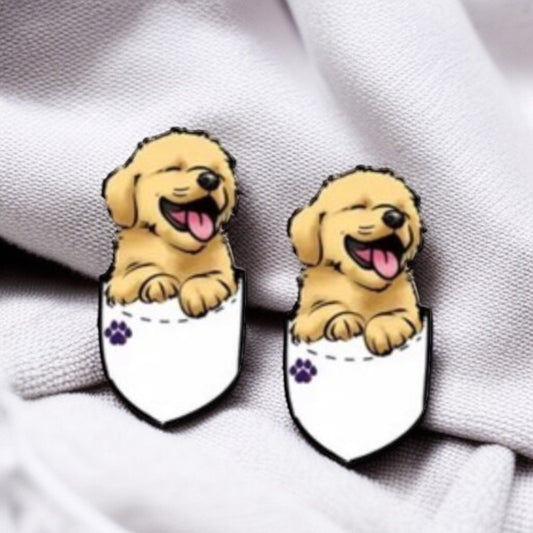 Adorable Golden Retriever Puppy Stud Earrings