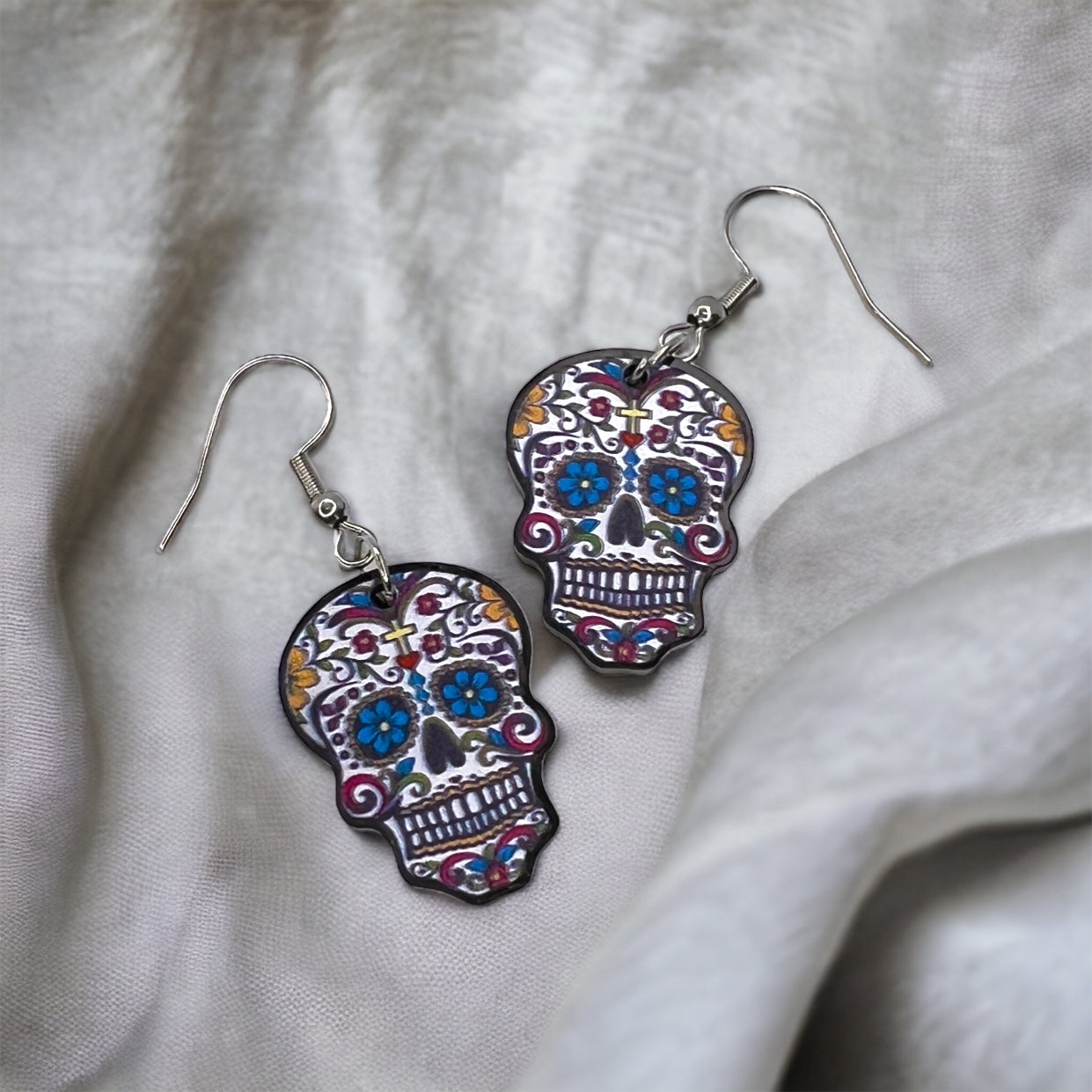Metallic Skull Earrings - Halloween Earrings, Skeleton Earrings, Halloween Skull, Halloween Earrings, Sugar Skull, Trick or Treat - Rhythms of Grace Creative