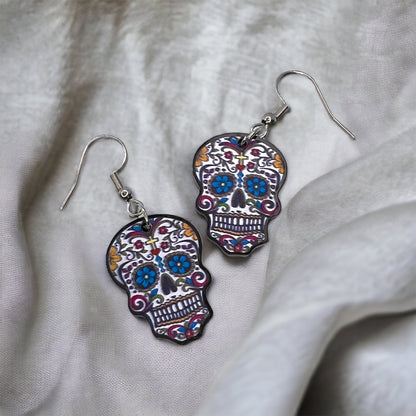 Metallic Skull Earrings - Halloween Earrings, Skeleton Earrings, Halloween Skull, Halloween Earrings, Sugar Skull, Trick or Treat - Rhythms of Grace Creative