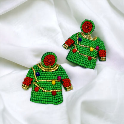 "Merry Christmas, Ya Filthy Animal!" - Beaded Christmas Sweater Earrings