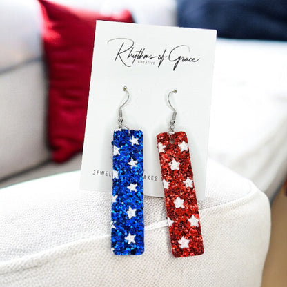 Patriotic Glitter Dangle Earrings - Sparkly and Simple