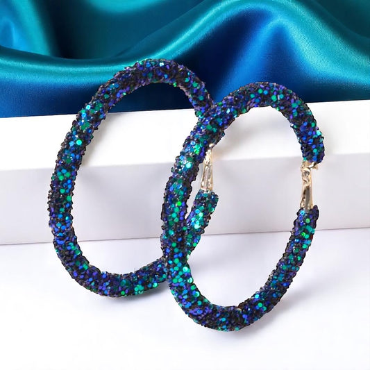 Shimmering Elegance: Blue and Green Glitter Hoops