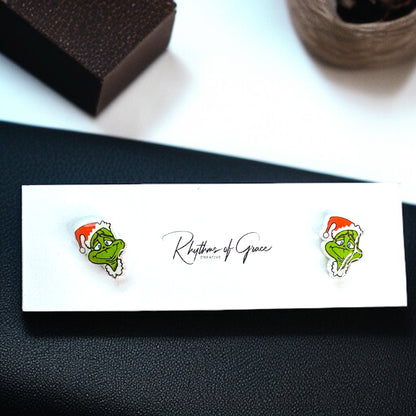 Grinchy Glam: Christmas Stud Earrings!🎄