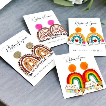 Rainbow Teacher Dangle Earrings - Brighten Up the Classroom! - Rhythms of Grace Creative