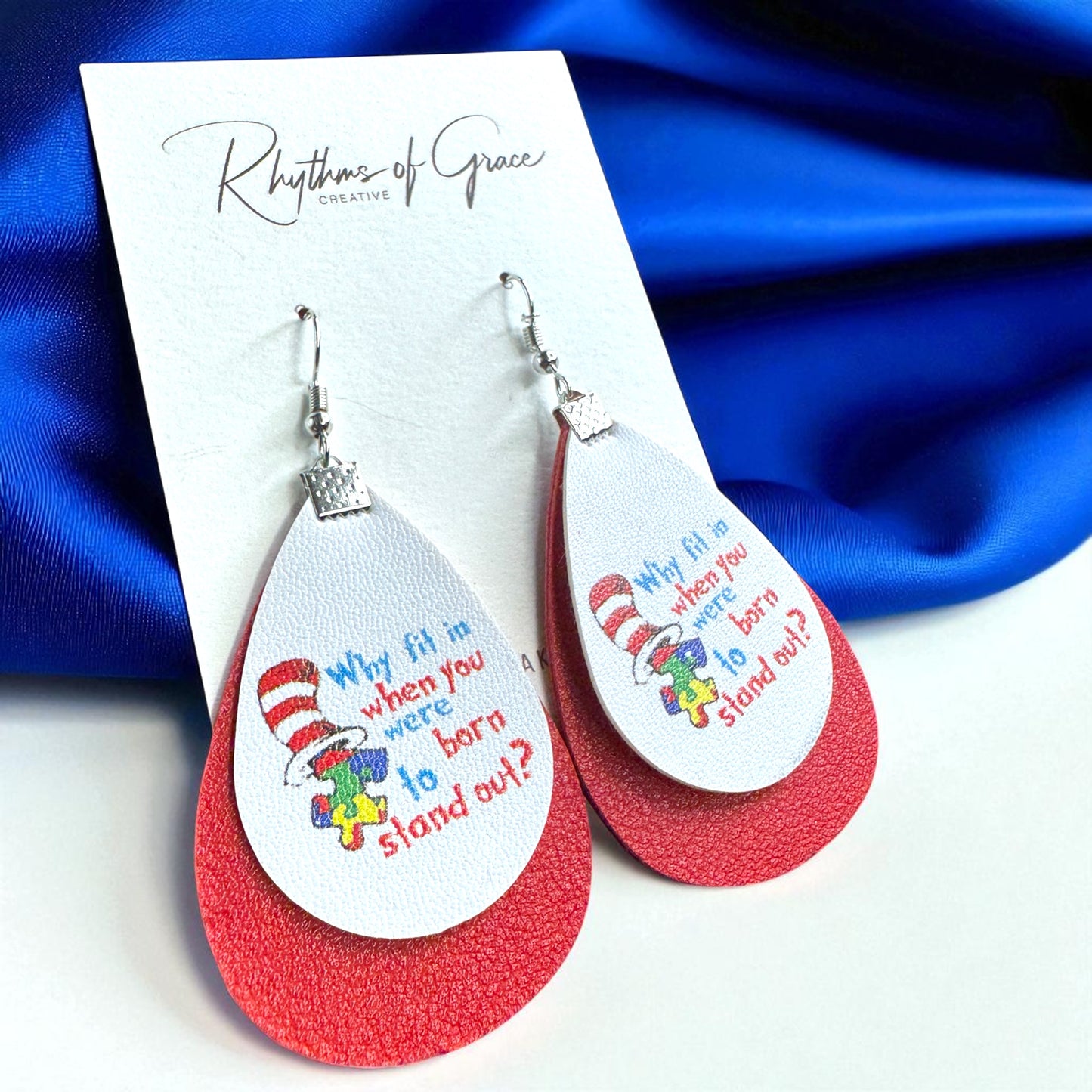 “Why Fit In?” Autism Awareness Teardrop Earrings – Stand Out in Style!