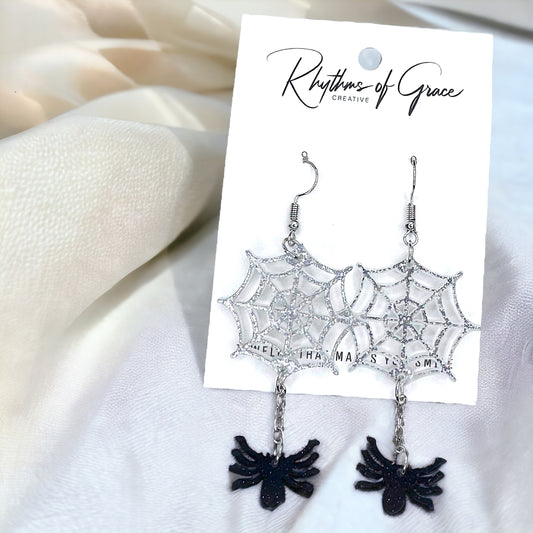 Whimsical Spider Web Dangle Earrings - Sparkle Your Style!