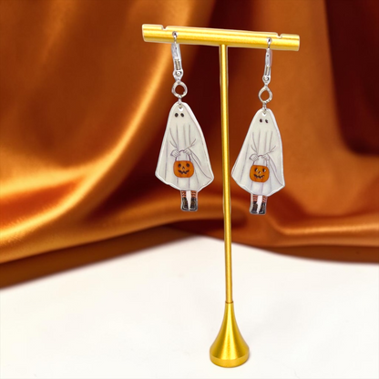 Ghost Earrings - Halloween Earrings, Lollipop Earrings, Ghost Costume, Halloween Accessories, Retro Custom, Costume Jewelry, Handmade Earrings