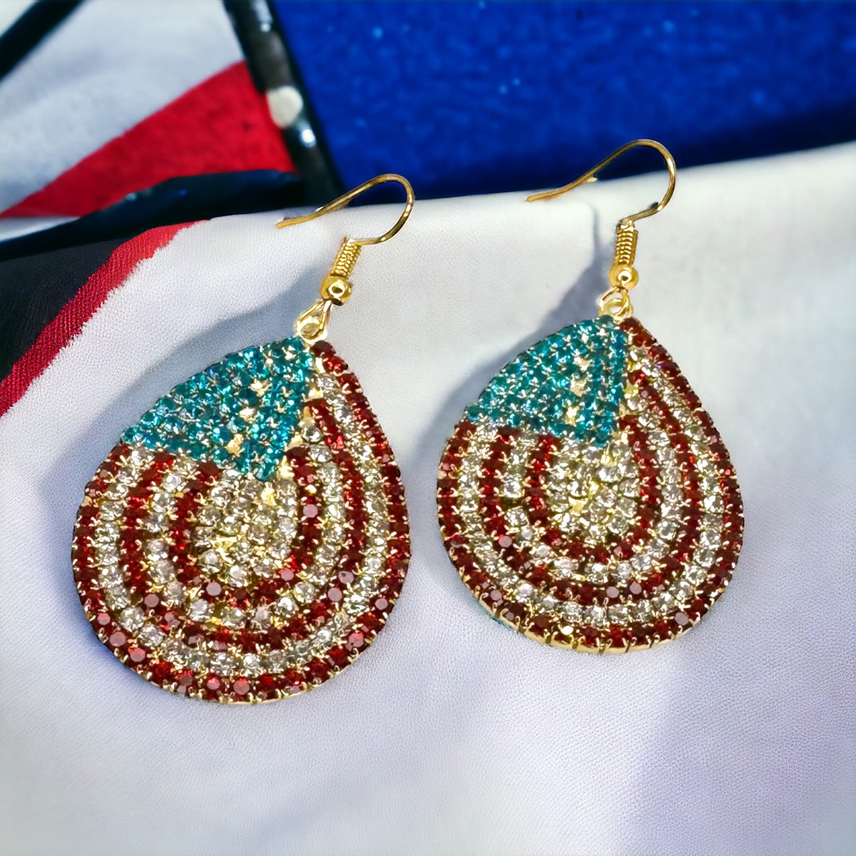Sparkling Stars & Stripes Teardrop Dangle Earrings - Show Your Patriotic Pride!