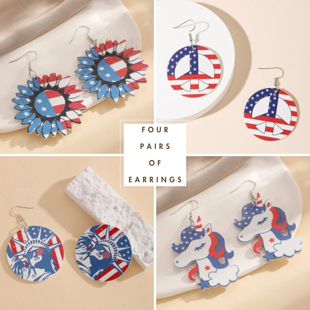 Patriotic Red, White & Blue Earring Bundle - Set of 4, Fourth of July, Stars & Stripes, SALE