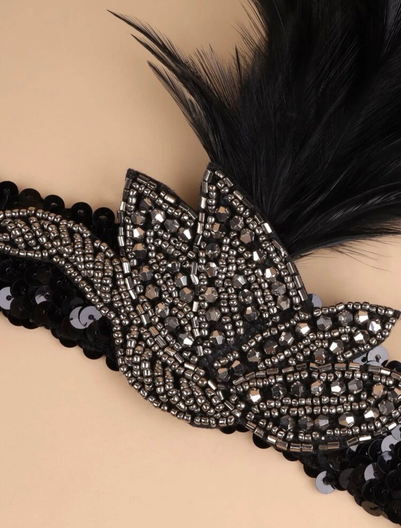 Flapper Headband - Handmade Headpiece, Sequin and Feather Headpiece, Sequin Headband, Feather Headpiece - Rhythms of Grace Creative