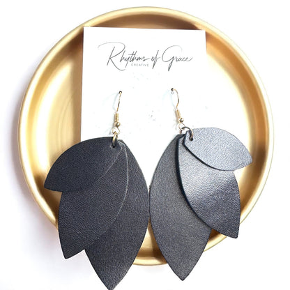 Bold Black Layered Faux Leather Earrings - Lightweight Drop Design!