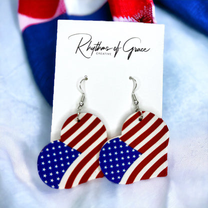 Show Your Spirit with Patriotic Red, White, and Blue Dangle Earrings! 🇺🇸