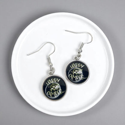 Embrace the Journey with "Happy Camper" Cabochon Dangle Earrings