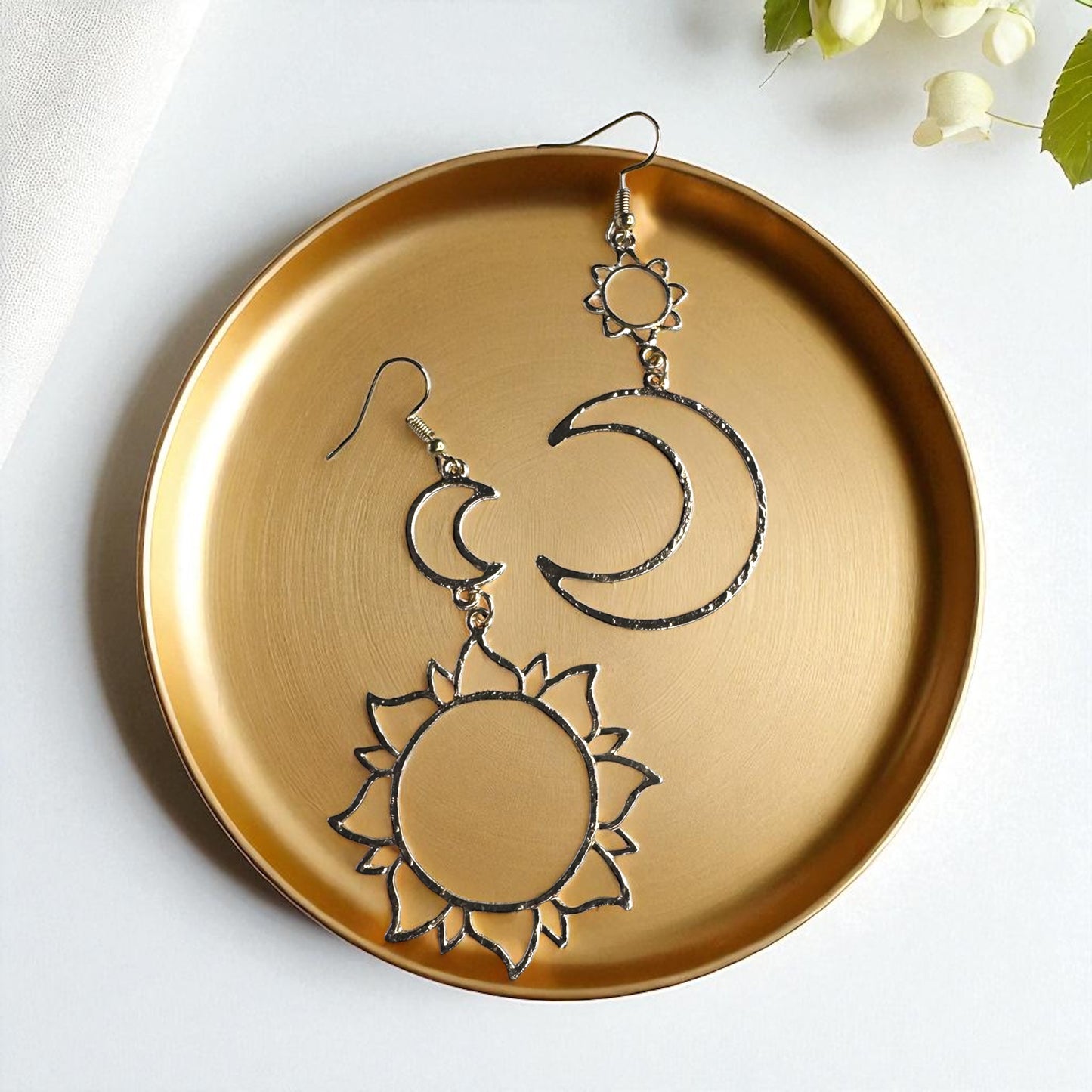 Celestial Magic - Mismatched Sun & Moon Dangle Earrings