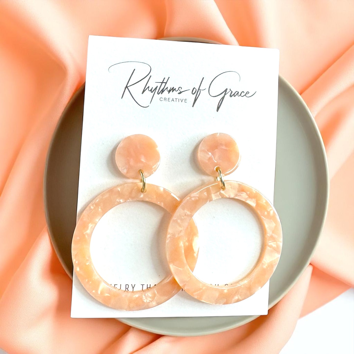 Peach Marbled Acrylic Dangle Earrings - Handmade Chic!