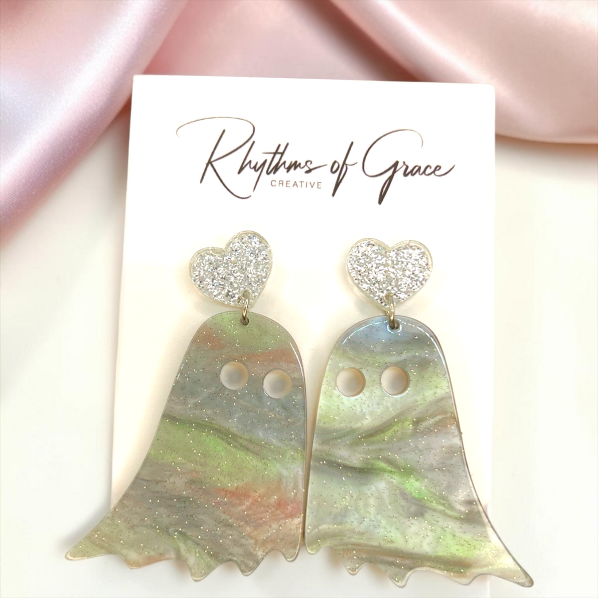 Spook-tacular Marble and Glitter Ghost Earrings 👻