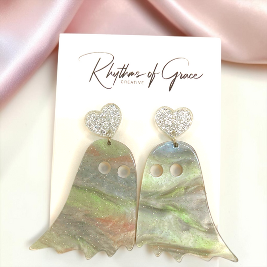 Spook-tacular Marble and Glitter Ghost Earrings 👻