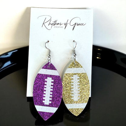 Score Big with Sparkle! Glitter Football Dangle Earrings 🏈