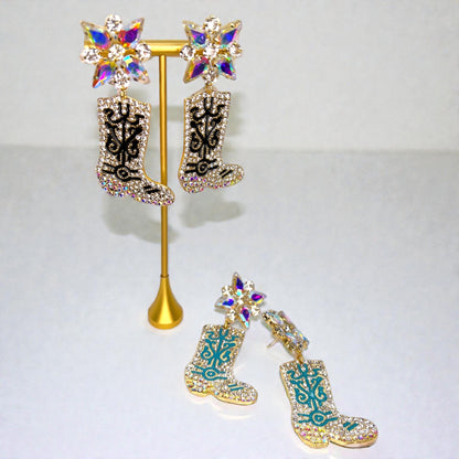 Rhinestone Cowgirl Boot Earrings | Western Rodeo Statement Earrings | Bachelorette Cowgirl Accessories