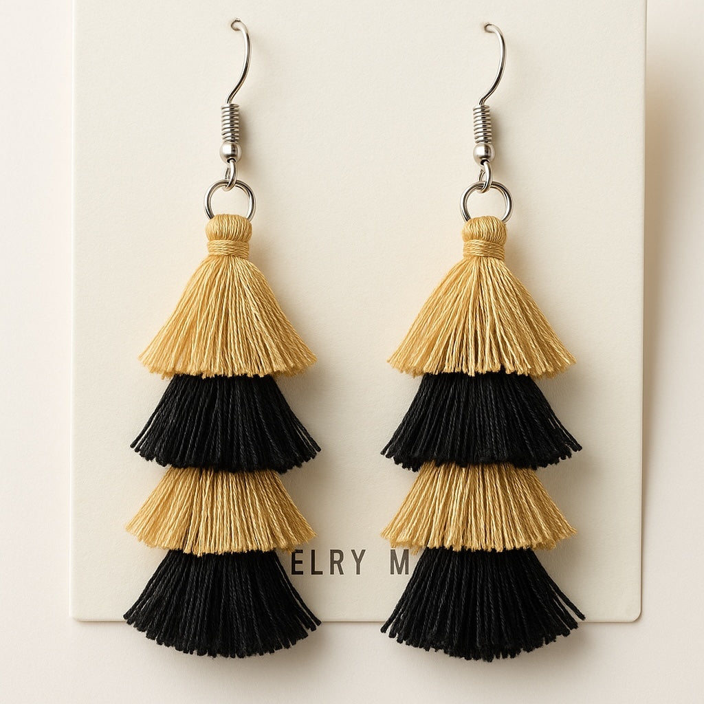Step Up Your Style: Chic Black & Gold Tassel Earrings for Every Occasion!