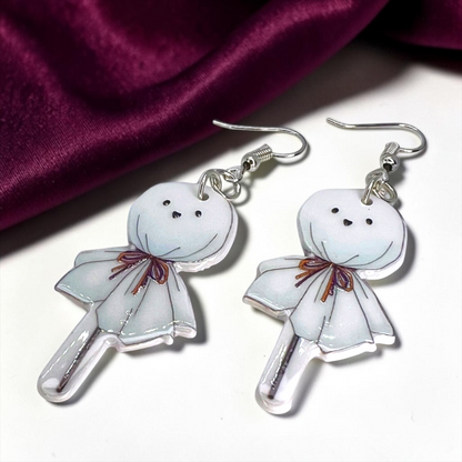 Ghost Earrings - Halloween Earrings, Lollipop Earrings, Ghost Costume, Halloween Accessories, Retro Custom, Costume Jewelry, Handmade Earrings