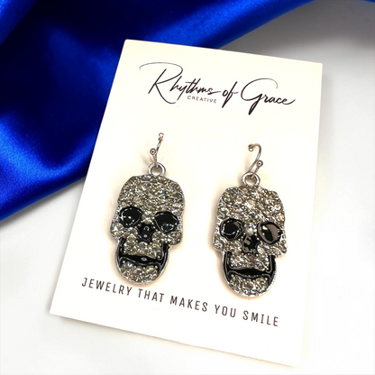 Rhinestone Skull Earrings - Halloween Jewelry, Halloween Accessories, Trick or Treat, Halloween Costume