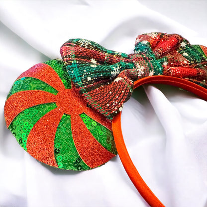 Festive Christmas Mouse Ears Headbands – Peppermint & Holiday Cheer!
