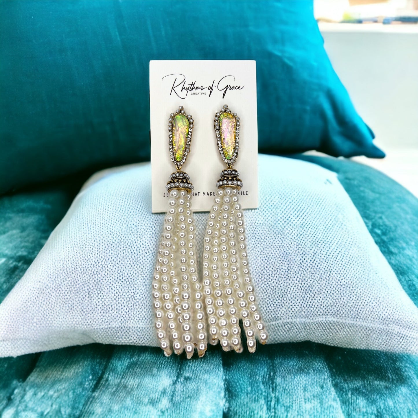 Large Pearl Earrings - Mom Earrings, Rhinestone Earrings, Sassy Accessories, Pearl Accessories - Rhythms of Grace Creative