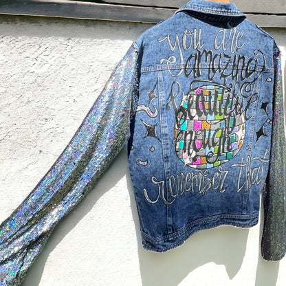 Eras Tour Ready: Dazzling Upcycled Se7en Jacket with Chic Design! Oversized Medium