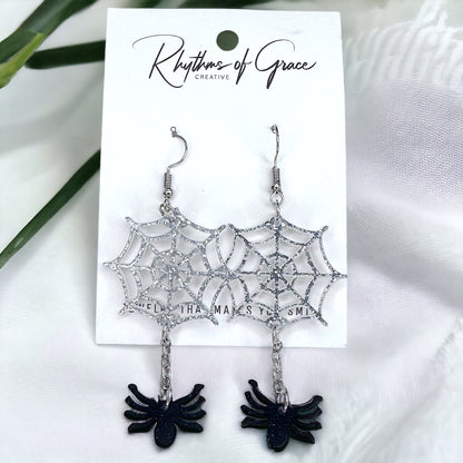 Whimsical Spider Web Dangle Earrings - Sparkle Your Style!