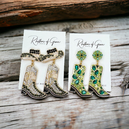 Sparkling Rhinestone Cowboy Boots Dangle Earrings – Choose Your Style!