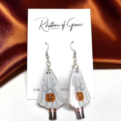 Ghost Earrings - Halloween Earrings, Lollipop Earrings, Ghost Costume, Halloween Accessories, Retro Custom, Costume Jewelry, Handmade Earrings
