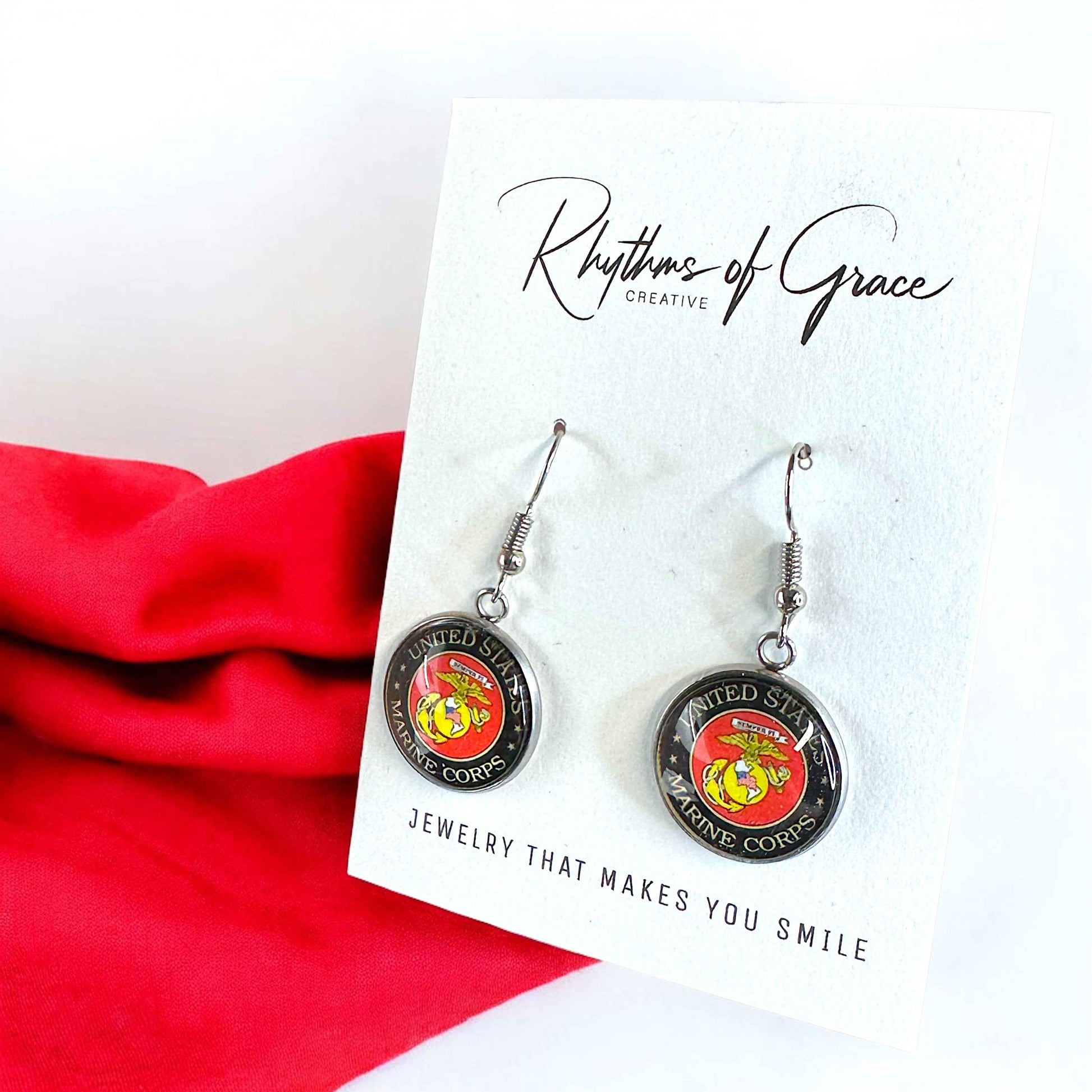 Military Mom Marvels: Marines Cabochon Dangle Earrings!